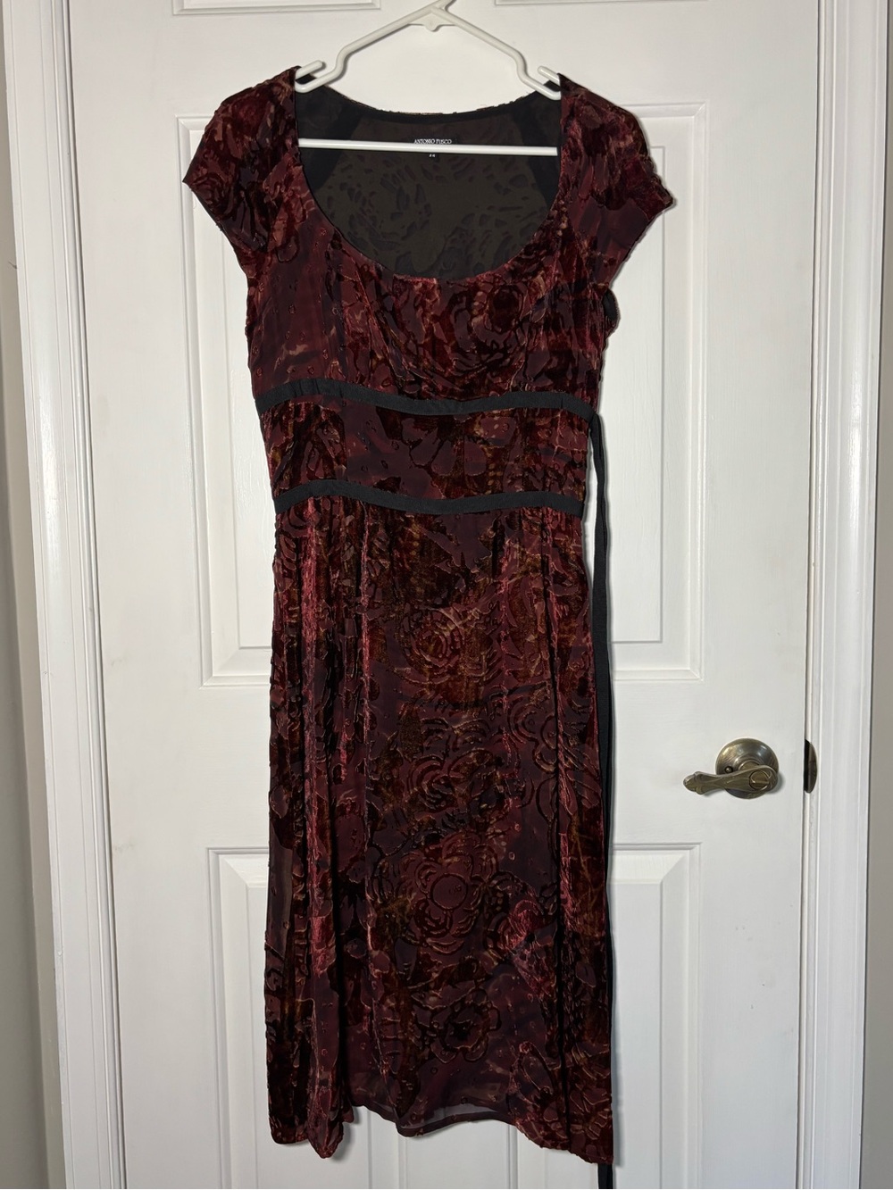 Antonio Fusco Women’s Velvet Burnout Floral Babydoll Dress - Wine Red S/M